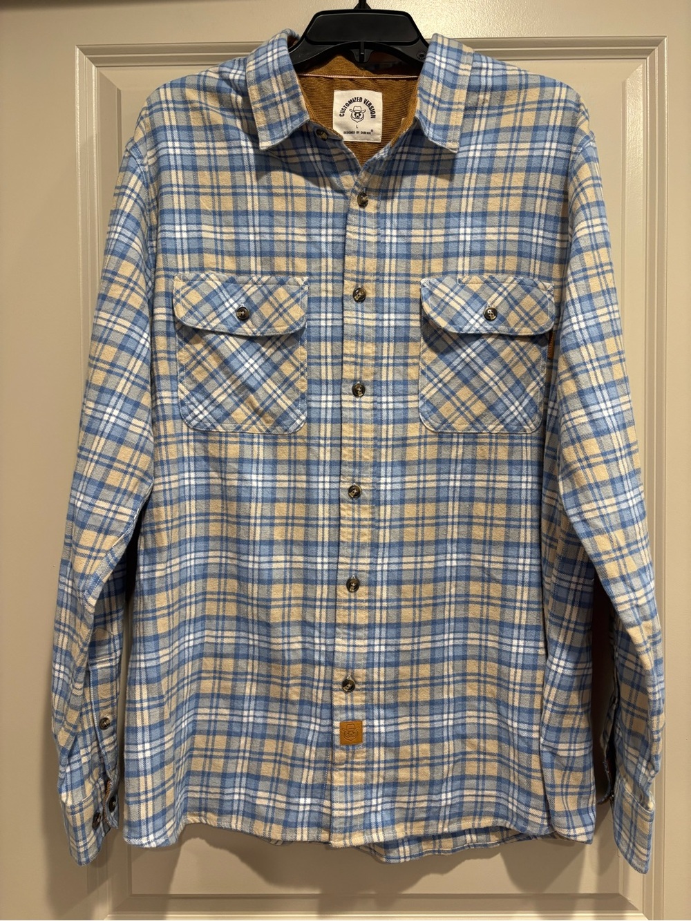 Customized Version Dubinik Men's Light Blue and Cream Plaid Western Shirt Large